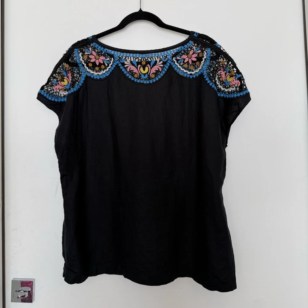 NWOT Boden Fleur Black Linen Embroidered Blouse - Picture 11 of 11